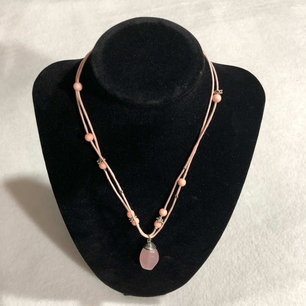 Handmade Pink gemstone boho retro rope necklace - Picture 2 of 12
